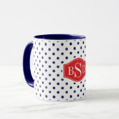 Mug Chic bleu et blanc motif monogramme (Devant gauche)
