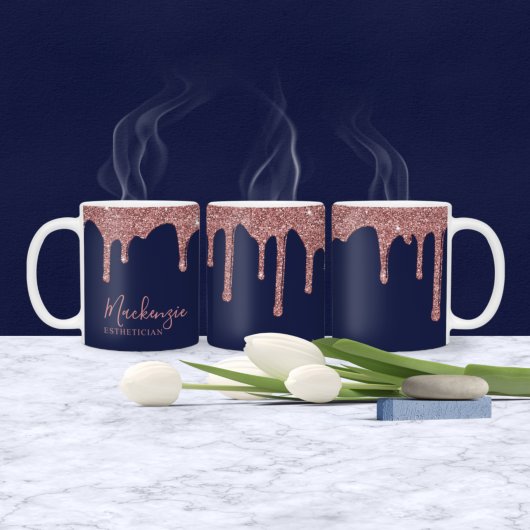 Mug Chic bleu marine rose or pailleté scintillant gout