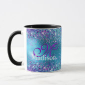 Mug Chic bleu rose irisé parties scintillant monogramm (Gauche)