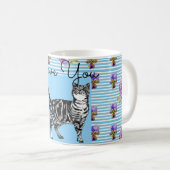 Mug Chic Bleu Shabby Tabby Chat Amour Coeur (Devant droit)