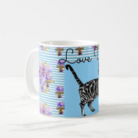 Mug Chic Bleu Shabby Tabby Chat Amour Coeur (Devant gauche)