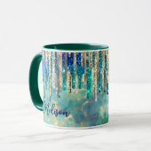 Mug Chic bleu turquoise or parties scintillant gouttes (Devant gauche)