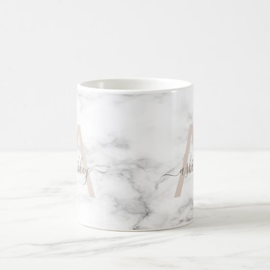 Mug Chic Blush Pink White Marble Script Nom monogram (Centre)