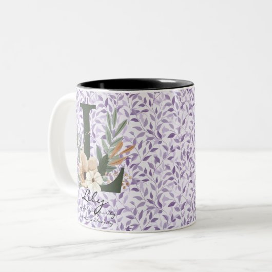 Mug Chic Boho Pure avec Monogramme Floral Lily (Devant gauche)