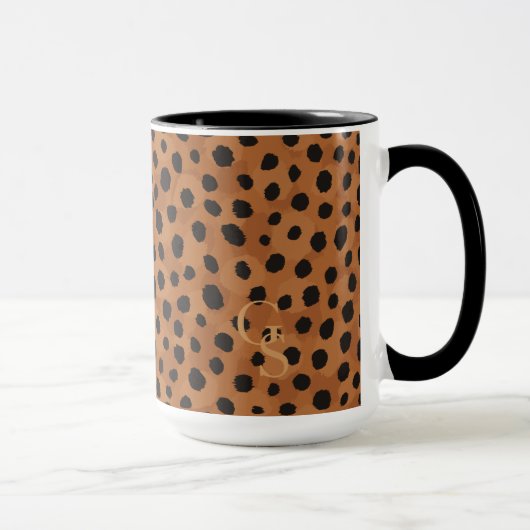 Mug Chic brun cheetah imprimé monogramme (Droite)