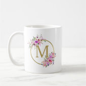 Mug Chic Cercle Monogramme Aquarelle Floral & Or (Gauche)
