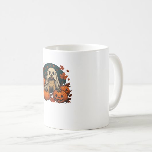Mug Chic chien Carlin avec Citrouille Automne Hallowee (Devant droit)