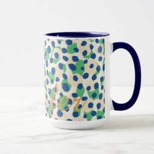Mug Chic couleur vert bleu cheetah imprimé monogramme