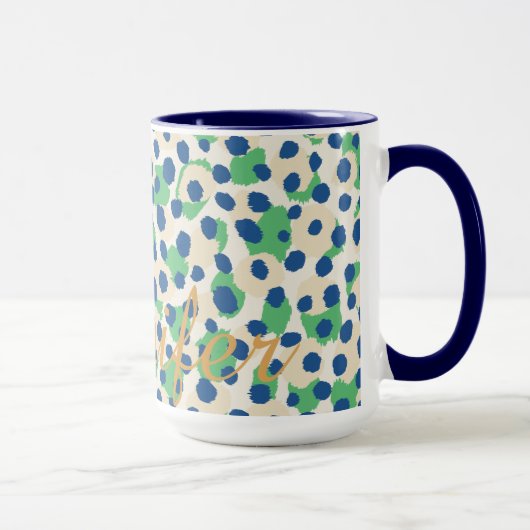 Mug Chic couleur vert bleu cheetah imprimé monogramme (Droite)