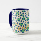 Mug Chic couleur vert bleu cheetah imprimé monogramme (Devant gauche)