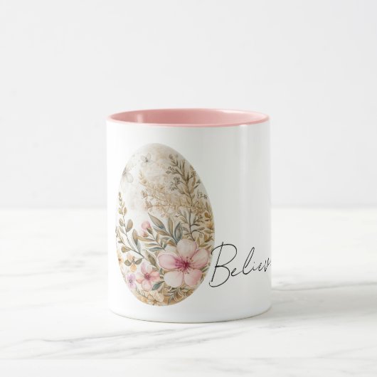 Mug Chic Cream Pink Spring Flowers Easter Egg (Centre)