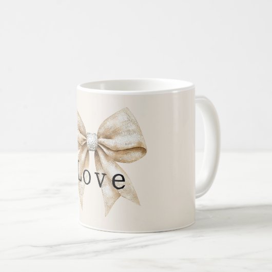 Mug Chic Crème Argent Glam Bow Love (Devant droit)