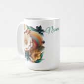 Mug Chic, Elegant Crèmes & cuir texture fleur look (Devant gauche)