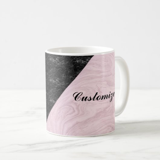 Mug Chic Elegant Marbre Noir Rose Personnalisé (Devant droit)