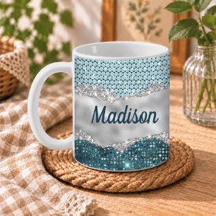 Mug Chic et girly, monogramme argenté pailleté vert me