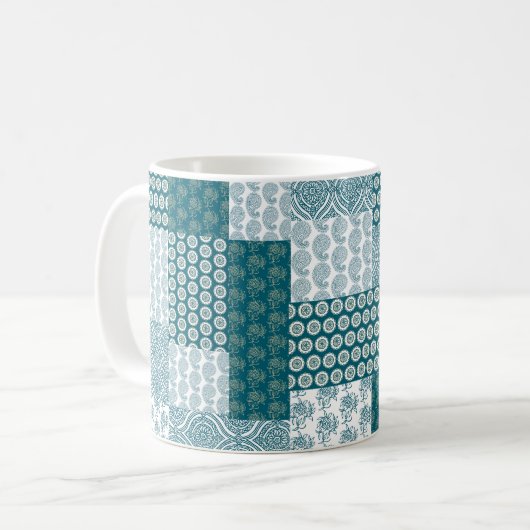 Mug Chic ethnique Faux Patchwork Motif, Turquoise et b (Devant gauche)