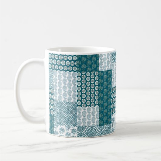 Mug Chic ethnique Faux Patchwork Motif, Turquoise et b (Gauche)