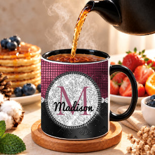 Mug Chic faux paillettes argent burgundy noir monogram