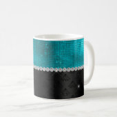 Mug Chic faux Parties scintillant argent Turquoise noi (Devant droit)