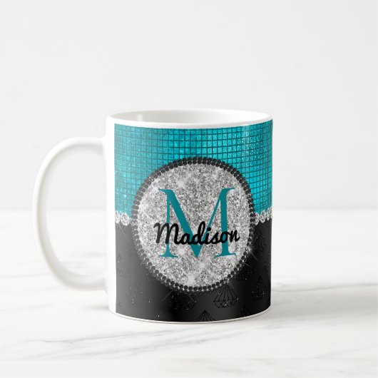 Mug Chic faux Parties scintillant argent Turquoise noi (Gauche)