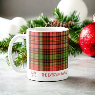 Mug Chic Festive Rouge Vert Plaid Motif de Noël