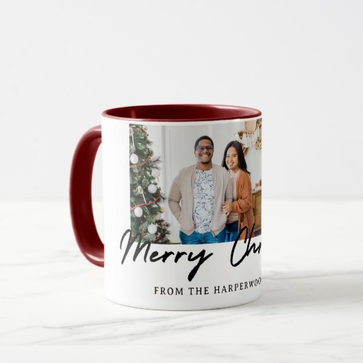 Mug Chic Fête Élégant Script Noël 3 Photo (Devant gauche)