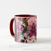 Mug Chic floral Bourgogne rose violet parties scintill (Devant gauche)