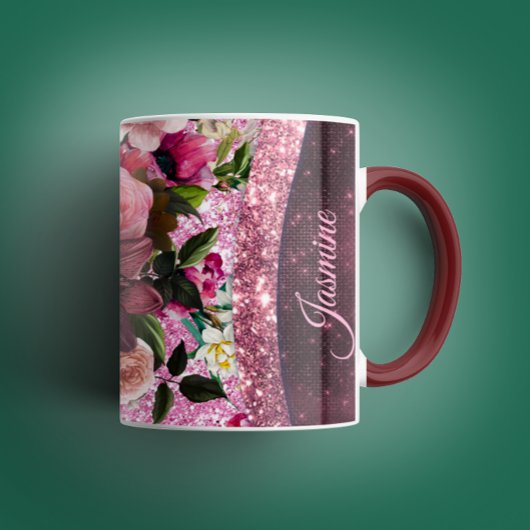 Mug Chic floral Bourgogne rose violet parties scintill
