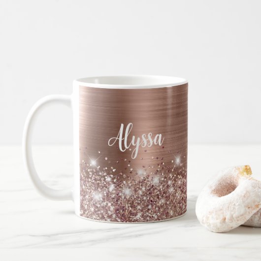 Mug Chic Glittery Rose Gold Glam Nom (Avec donut)