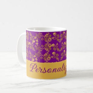 Mug Chic Golden Flowers violet motif Personnalisé