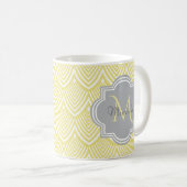Mug Chic Jaune Art Déco Scallops Grey Monogramme Nom (Devant droit)