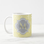 Mug Chic Jaune Art Déco Scallops Grey Monogramme Nom (Gauche)