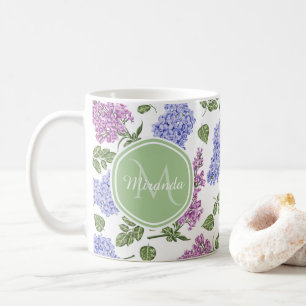 Mug Chic Lavande Lilac Floral Pastel Vert Monogramme