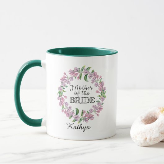 Mug Chic Lilac Wreath Mère de la typographie BRIDE (Avec donut)