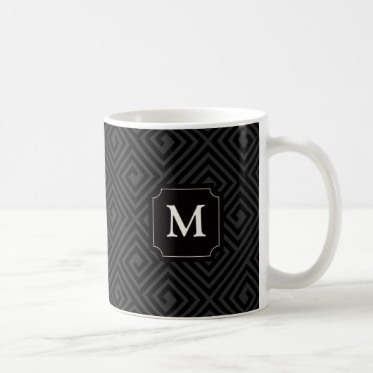 Mug Chic Luxueux Motif à Clés Grecques Noir Gris Monog (Droite)
