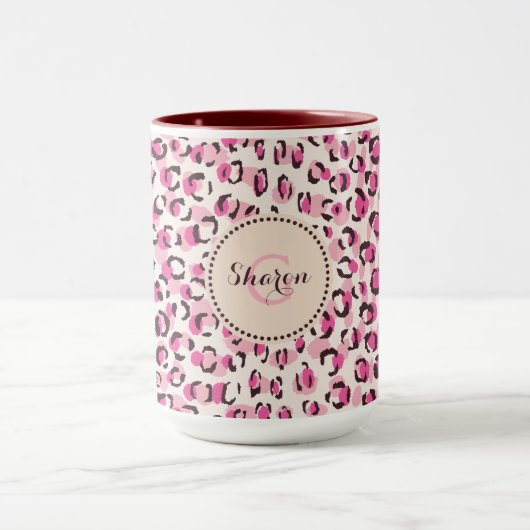 Mug Chic moderne chic guépard imprimé motif monogramme (Centre)