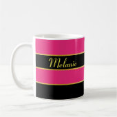 Mug Chic moderne rose noir rayures modèle avec nom (Gauche)