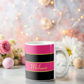 Mug Chic moderne rose noir rayures modèle avec nom