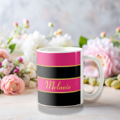Mug Chic moderne rose noir rayures modèle avec nom