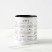 Mug Chic Monogramme 2025 Calendrier Noir Blanc Rouge (Centre)