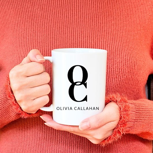 Mug Chic Monogramme Classic Élégant Minimal Noir Blanc