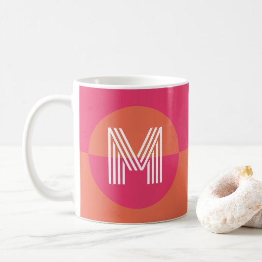 Mug Chic Monogramme Géométrique Moderne Orange Rose (Avec donut)