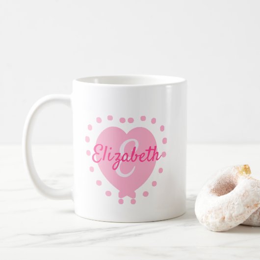 Mug Chic Monogramme initial et nom Coeur rose (Avec donut)