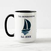 Mug Chic Navy Blue Boat Nom de famille Yacht (Gauche)