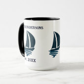 Mug Chic Navy Blue Boat Nom de famille Yacht (Devant gauche)