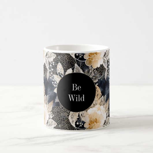 Mug Chic noir Pêche blanc floral léopard animal (Centre)