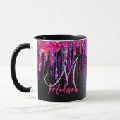 Mug Chic noir rose chaud gouttes bleu monogramme (Gauche)