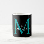 Mug Chic noir Turquoise Monogramme Élégant Script<br><div class="desc">Élégant noir Turquoise Monogramme Girly Script élégant café Mug</div>