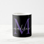 Mug Chic Noir Violet Monogramme Élégant Script<br><div class="desc">Élégant violet noir violet Monogramme Girly Script élégant café Mug</div>