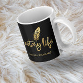Mug Chic Notaire Vie Noir Or Feather Moderne Script